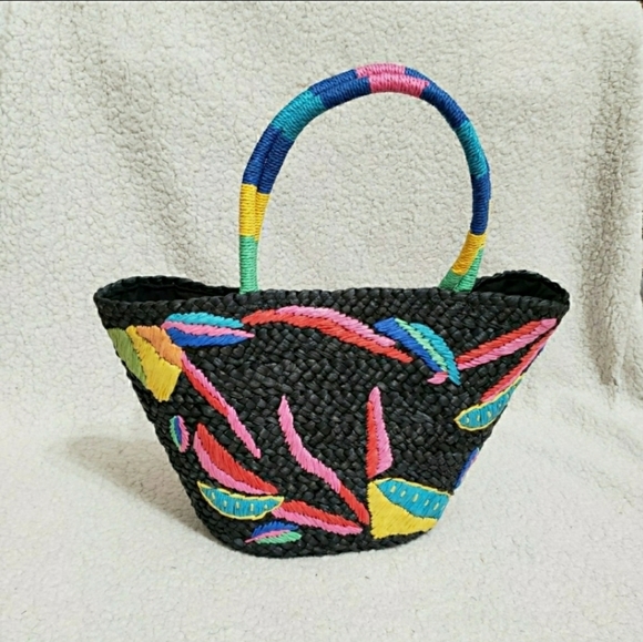 Tabitha Brown x Target Abstract Lemon Print Woven Straw Tote - NWT Black - Picture 1 of 9